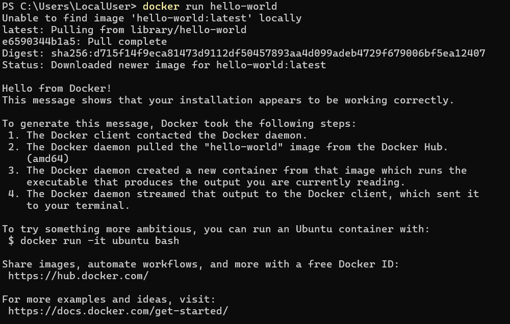 Docker run hello-world example