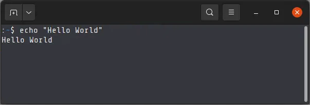 Terminal running echo hello